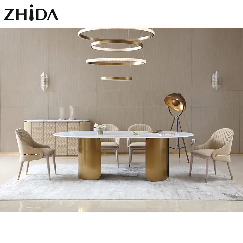 Meubles Foshan meubles de salle à manger contemporains dessus de table en marbre table à manger en marbre moderne ensemble table à manger 8 chaises