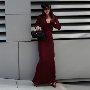 คอวีหรูหรา สีพื้น แขนยาว ชุดเดรสแม็กซี่ทรงเมอร์เมด ชุดปาร์ตี้ ชุดคลับแวร์ ทรงเข้ารูป สง่างาม ลำลอง ฤดูใบไม้ผลิ ฤดูใบไม้ร่วง - Product Image 3