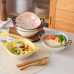 Bol à nouilles <span class=keywords><strong>Ramen</strong></span> japonais fait à la main, salade en céramique bol à soupe à pâtes avec poignée cuisine Restaurant vaisselle bol à micro-ondes - Product Image 4
