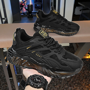 Men's All-Season Breathable PU Casual Sports <b>Shoes</b> <b>Soft</b> Lace-Up Motion Control Technology for Gym Jogging Daily Use-Black Lace - Product Image 6