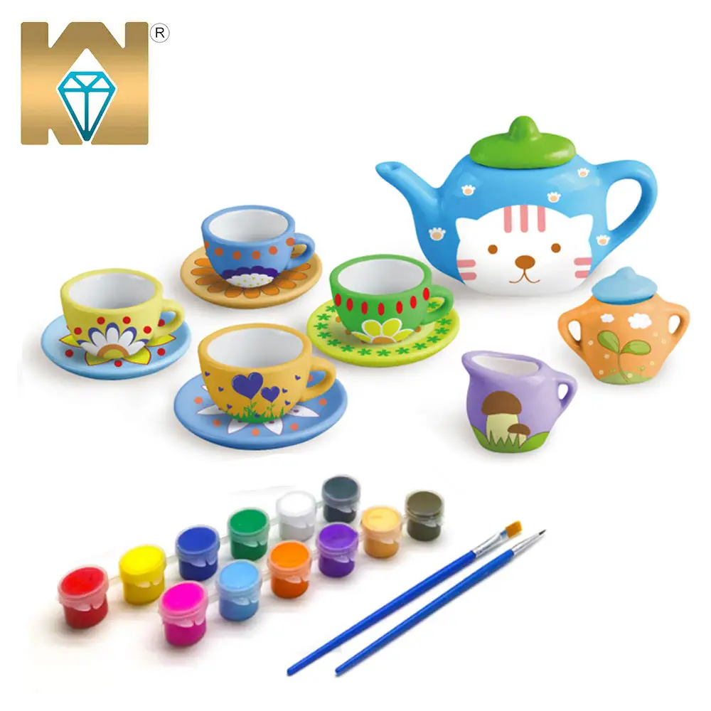 KUNYANG diy child preschool creative painting colorful teapot tea set educational drawing children kids art toys