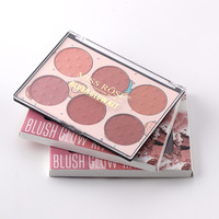 Palette de fards à joues MISS ROSE 6 couleurs, haute pigmentation, fini naturel, longue tenue, maquillage professionnel en poudre