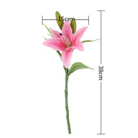 Hochwertige Realistische Mini-Lilien Künstliche Blumen Weiches PVC 3-Köpfiger Strauß Handgebunden für Hochzeit Valentinstag Abschlussfeier Outdoor