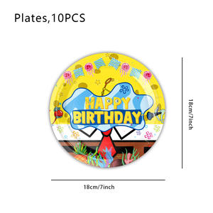 Assiettes jetables en plastique écologiques jaunes, serviettes en papier, ensemble de décoration pour fête d'<span class=keywords><strong>anniversaire</strong></span> ou de remise de diplôme pour enfants - Product Image 3