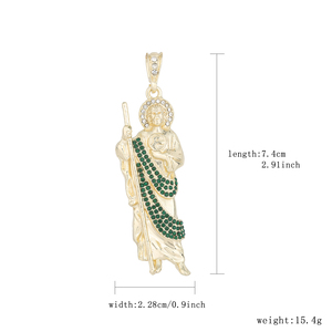 Pendentif San Judas Tadeo en laiton plaqué or 14 carats, bijoux hip-hop, charme religieux pour hommes et femmes, cadeau de foi catholique, tendance, vente chaude - Product Image 3