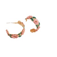 Anting-anting enamel camellia warna-warni vintage Prancis asli, anting-anting kancing bentuk C segar, perhiasan untuk anak perempuan