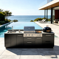 Meubles de cuisine d'extérieur en acier inoxydable, cuisine modulaire de jardin, îlot de cuisine BBQ sur mesure pour hôtel, complexe hôtelier, projet commercial