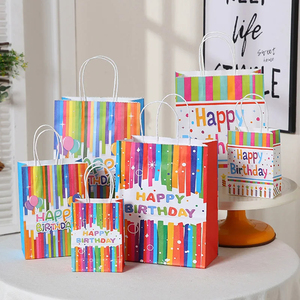 Happy Birthday Kraft Paper <strong>Bag</strong> Candy Cookies Packaging Rainbow Cartoon Gift <strong>Bag</strong> With Handle Kids Birthday <strong>Party</strong> Decorations - Product Image 5