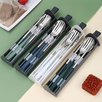 Vaisselle Portable en Acier Inoxydable Fourchette Cuillère Baguettes Ensembles Coréen 3pcs Ensemble Voyage Mobile Téléphone Support Couverts