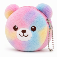 Porte-clés ours en peluche arc-en-ciel pastel mignon, pochette à monnaie en peluche douce pour filles, cadeau personnalisé, fabrication OEM ODM