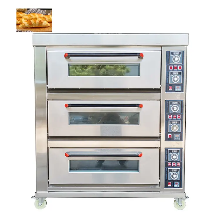 Commerciële 3 Dek 6 Trays Commerciële Keuken Elektrische Oven Bakkerij Machine Apparatuur Bakdek Oven