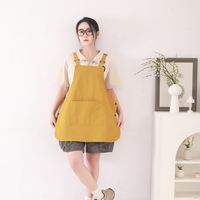 Tablier de style japonais jaune gingembre avec poches avant et arrière pour femmes, idéal pour les restaurants familiaux – Prix abordable