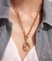Collier chaîne à maillons tendance Rz-469 avec pendentif fleur soleil en zircon, style Ins, motif cœur d'amour et chiffres, pour femme