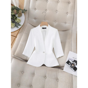 Women's Black Three Quarter Sleeve Blazer Fitted Waist Elegant Slim Fit Commute Spring Summer Autumn - Product Image 4