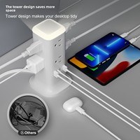 Multiprise intelligente verticale multifonctionnelle avec veilleuse, 2 ports USB-A + 2 ports Type-C, câble de 2 m, protection contre les surcharges, prise d'extension