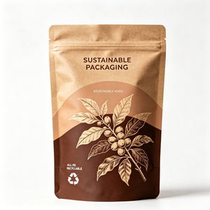 Bolsa de almacenamiento con cierre de cremallera de polietileno monofilamento con aspecto de papel kraft ecológico a prueba de humedad OEM para galletas orgánicas, frutas secas, dulces y refrigerios. - Product Image 1