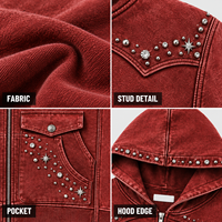 Sweat à capuche zippé personnalisé avec clous, en molleton de coton épais, orné de strass, pour homme, style streetwear