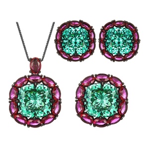 Fashion Eco-friendly Copper Wedding Jewelry Emerald Necklace <b>Set</b> 14*14-12*12mm Green Cubic Zirconia Square <b>Earrings</b> Rings <b>Set</b> - Product Image 1