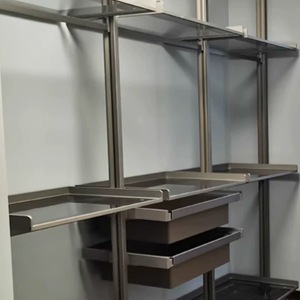 Armoire de rangement pour chambre à coucher, en aluminium, avec poteau LED, design moderne, portes coulissantes, 5+ tiroirs, étagères en verre, meubles de maison - Product Image 4