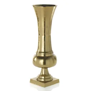 Solid Aluminum Top Quality dull gold Finishing Large Flower Vase With Square Base For wedding Floor Decoration