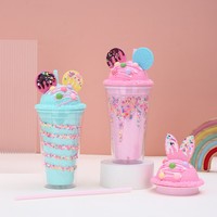 Vaso de 450 ml con Doble Pared, Libre de BPA, Ecológico, Antiderrames, con Pajita, Impresión 3D de Seis Diferentes Postres Pastelillos Helados