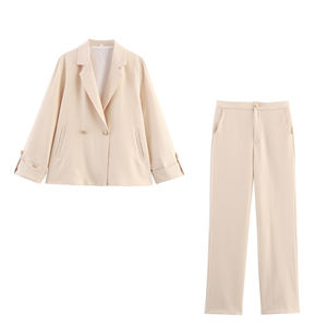 Setelan Blazer Wanita <span class=keywords><strong>2</strong></span> Potong SHENZHU Kerah Berlekuk Kancing Depan Lengan Panjang Celana Panjang Resleting Kasual Modis - Product Image 1