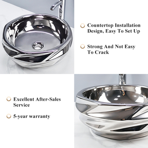 TARPUL 2026 Nouveau Lavabo Circulaire en Céramique Argenté <span class=keywords><strong>de</strong></span> Luxe pour Comptoir, Facile à Nettoyer, Lisse, Électroplaqué, pour Hôtels et Salles <span class=keywords><strong>de</strong></span> Bain - Product Image 3