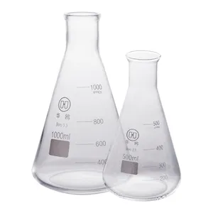 زجاجة بوروسيليكات 3.3 قنينة زجاجية من Erlenmeyer قنينة مخروطية رقبة ضيقة أدوات مختبرات كيميائية 25-3000 مل