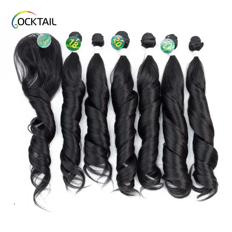 Importato in fibra giapponese angeli capelli sintetici tesse, nero elegante della corea resistente al calore in fibra sintetica dei capelli del tessuto in magazzino