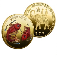 Pièce commémorative plaquée or Koi Éléphant, double face, en métal, design personnalisé, cadeau souvenir