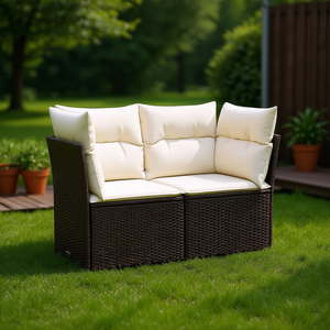 Canapé de jardin en polyrotin moyen, trois places, marron, mobilier d'extérieur réglable - Product Image 2