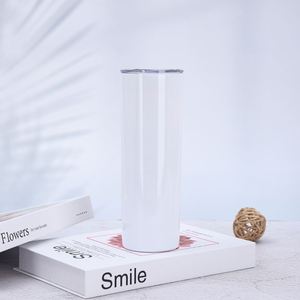 Sublimation Skinny Tumbler 12oz 15oz 20oz 30oz White Stainless Steel Straight Blank with Lid <b>Metal</b> <b>Straw</b> - Product Image 5