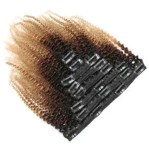 T1B/4/27 Ombre Kleur Clip In Human Hair Extensions Voor Zwarte Vrouwen 3C 4A Afro Kinky Krullend Clip Ins remy Haar