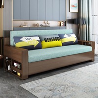 Sofá Cama Modular de Madera Maciza con Tapicería de Tela, Diseño Plegable Multifuncional Moderno para Salas de Estar de Departamentos Pequeños