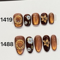 Faux ongles à presser faits main French Manucure Amande Moyenne Effet Chrome Brillant Acrylique Longs pour Femme Décoration Couverture Complète Artificiels