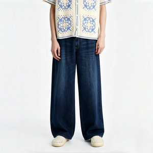 Jean en denim tendance rétro taille mi-haute coupe ample avec plusieurs poches, délavé style vintage, jambe large, pour un usage quotidien décontracté et urbain - Product Image 1