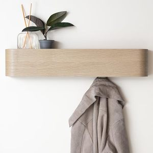 Étagère <span class=keywords><strong>murale</strong></span> en bois au design moderne avec crochets dissimulés, placage en bois massif, rangement mural - Product Image 6