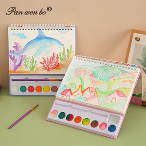 Kit de peinture à l'<span class=keywords><strong>aquarelle</strong></span> pour enfants, ensemble portable de peinture à l'<span class=keywords><strong>aquarelle</strong></span> pour étudiants, livre de papier à <span class=keywords><strong>aquarelle</strong></span> DIY 8 couleurs pour la peinture - Product Image 5