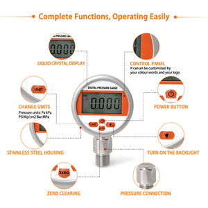 WTsensor 측정 기기 디지털 압력 게이지 스테인리스 스틸 고정밀 0.5%FS 60mm 80mm 100mm 직경 오일 연료 - Product Image 2