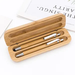 Eco friendly click bamboo pen with stylus and mechanical bamboo pencil set with engraved or printing logo on case