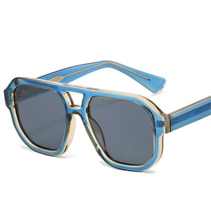 Logo Custom 2025 Retro Double Bridges <b>Square</b> <b>Sunglasses</b> UV400 Big Frame Polarized <b>Men</b> Sun Glasses - Product Image 1