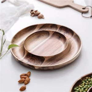 Wooden Double Round Divided <b>Tray</b> For Fruit Candy Nut Snack Serving Home Use Hotel Coffee <b>Tea</b> - Product Image 1