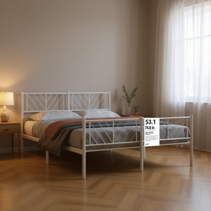 Struttura letto matrimoniale in acciaio verniciato a polvere bianca, 53,1 x 74,8 pollici, design minimalista - Product Image 2