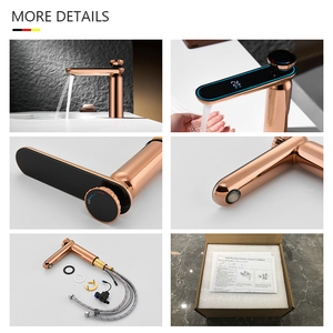 Grifo Mezclador de Lavabo de Baño de Diseño Moderno, de Cerámica, con un Solo Orificio, Color Oro Rosa, Montaje en Cubierta, Personalizado y Contemporáneo - Product Image 2