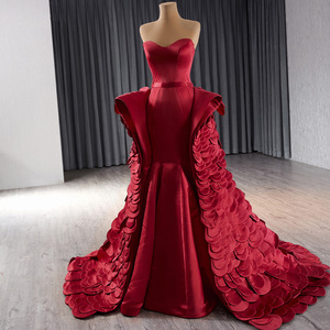 Robes de bal sirène sexy, épaules dénudées, dos nu, robes de soirée en satin de Dubaï, Rsm241096 - Product Image 3