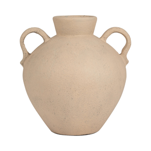 Vase rond en terre cuite, poterie, avec deux poignées, pour la décoration de salon et de maison - Product Image 1