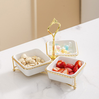 Stockage des aliments 3 pièces bols en céramique servant plateau à collation assiette à dessert ensemble avec nouvelle conception de poignées en métal