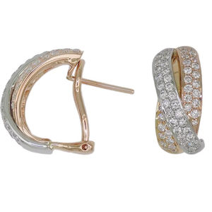Two-Tone 18K Gold Twisted Pave Diamond Hoop Stud Earrings Luxury Jewelry Hypoallergenic <b>Women</b> Accessory - Product Image 1