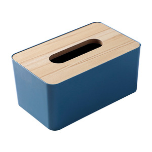 Tissue Box Blue Wood Top Desktop Home Office Multipurpose Storage Box - Product Image 5