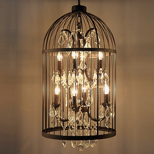Lustre en forme de cage à oiseaux en cristal, en fer forgé, rond, à plusieurs têtes, luminaire LED pour restaurants, bars, hôtels - Product Image 2